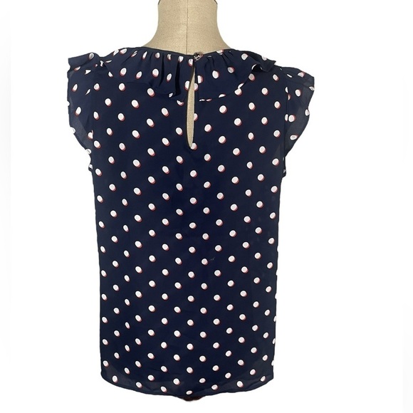 Tommy Hilfiger Navy Polka Dot Blouse with Ruffles Size M - Picture 2 of 8